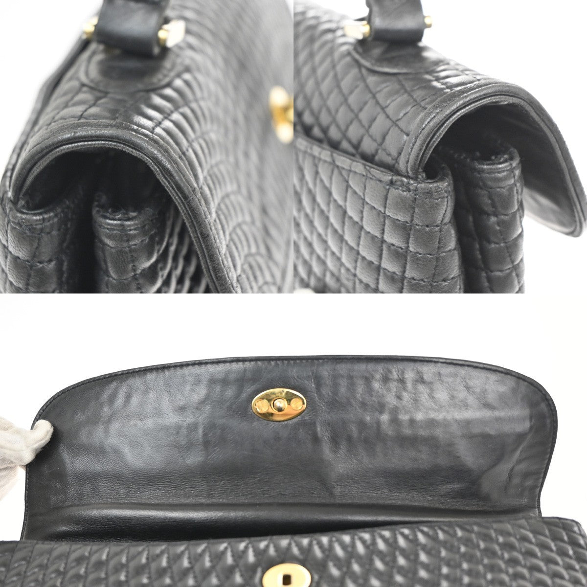 BALLY Logo Quilted Hand Bag Leather Black GHW Italy 02KP543