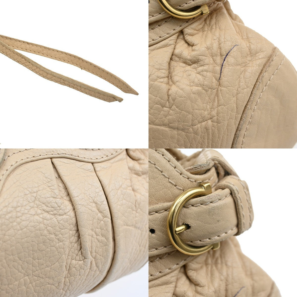 SALVATORE FERRAGAMO Logo Marisa Gancini Shoulder Bag Leather Beige Italy 04EE747
