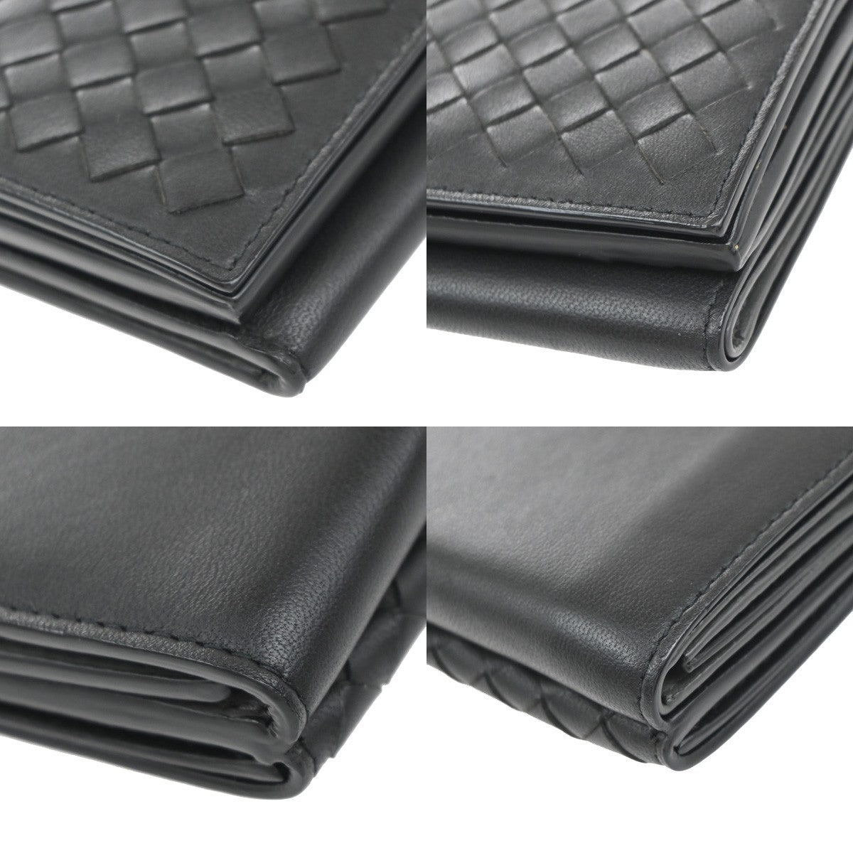 BOTTEGA VENETA INTRECCIATO Trifold Compact Wallet Leather Black Italy 31KP054