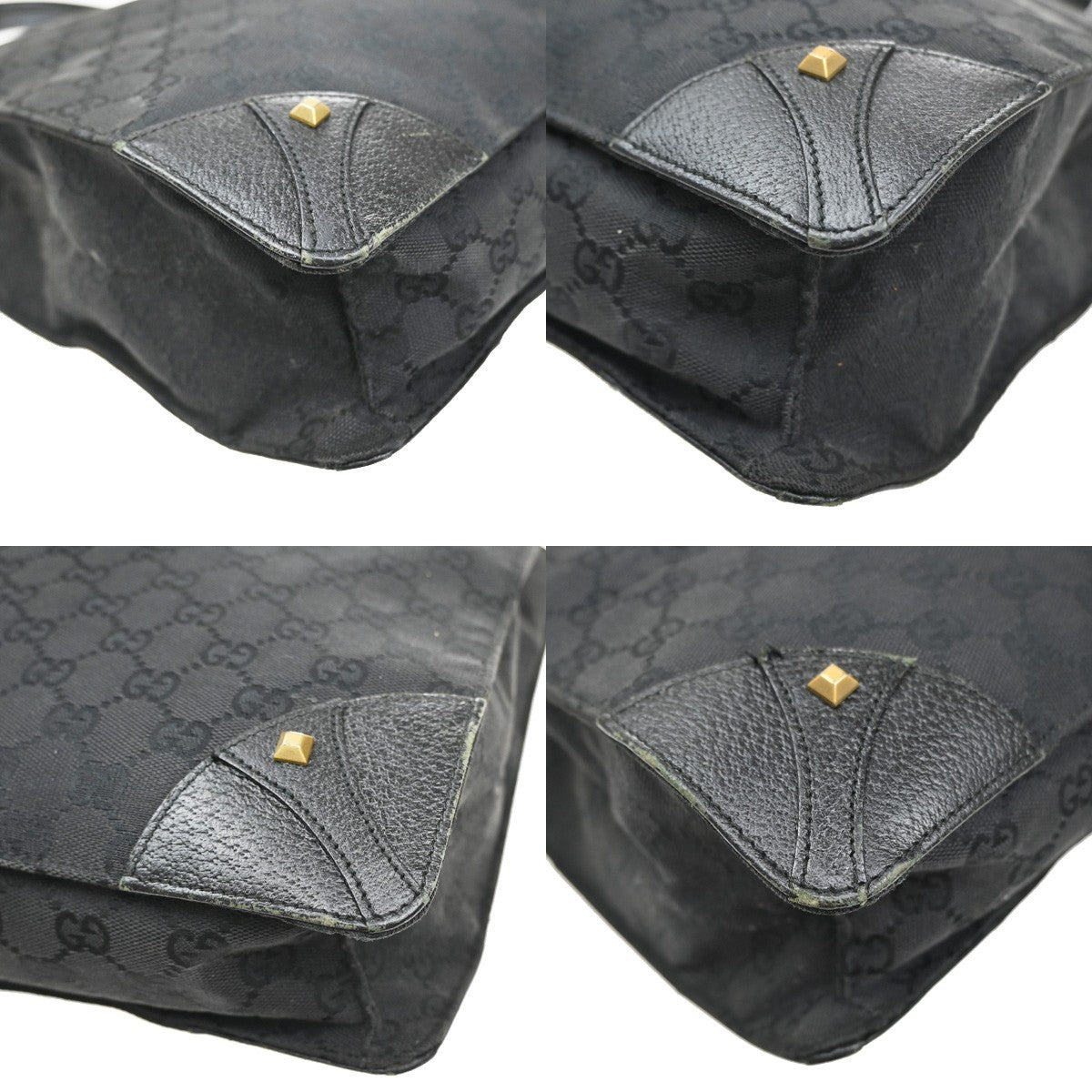 Gucci GG  Pattern Nailhead Tote Hand Bag Black Canvas Leather Italy 31SA080