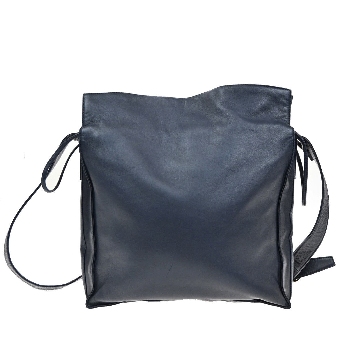 LOEWE Logo Anagram Drawstring Shoulder Bag Leather Blue GHW Spain 34YH784