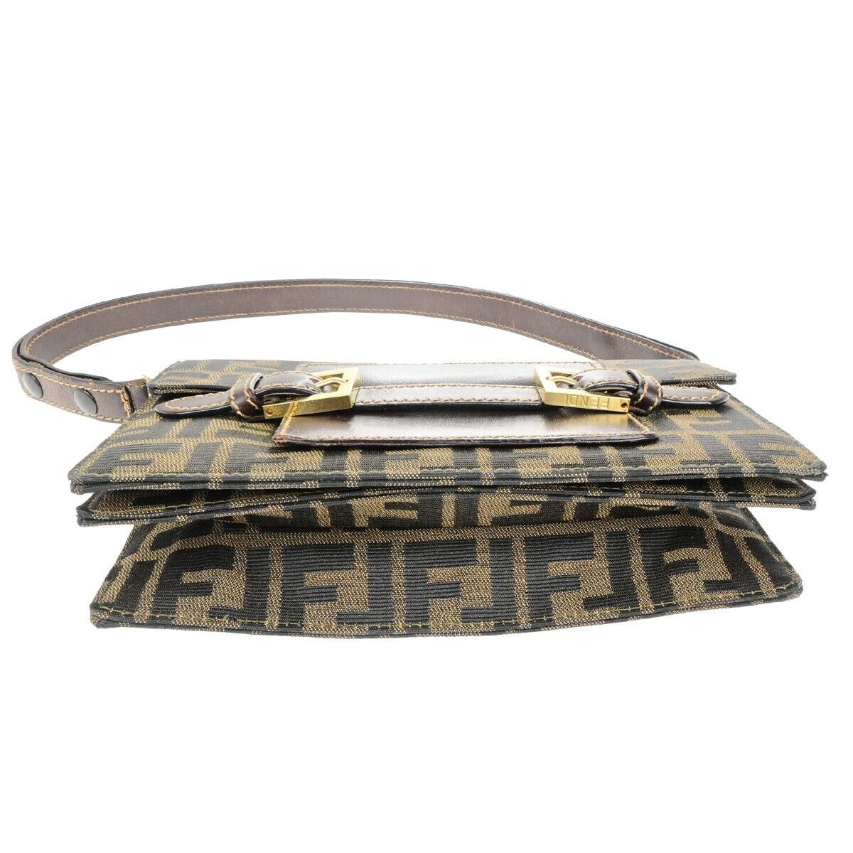 FENDI Logo Zucca Pattern Shoulder Bag Canvas Leather Brown GHW Italy 79ED281