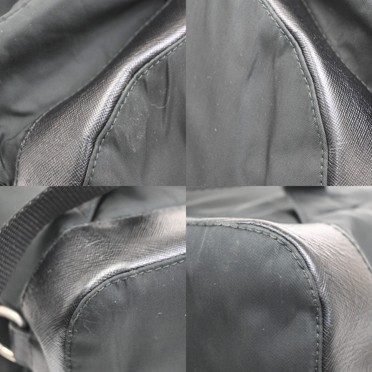 PRADA Logo Drawstring Backpack Bag Tessuto Nylon Leather Black Silver 70KC163