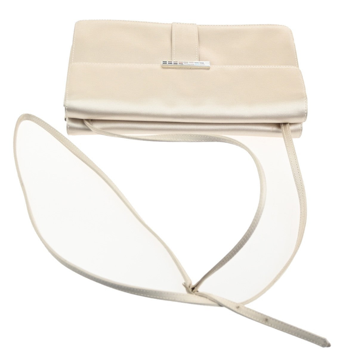 YVES SAINT LAURENT YSL Logo Shoulder Bag Satin Light Beige Italy SHW 82RL766