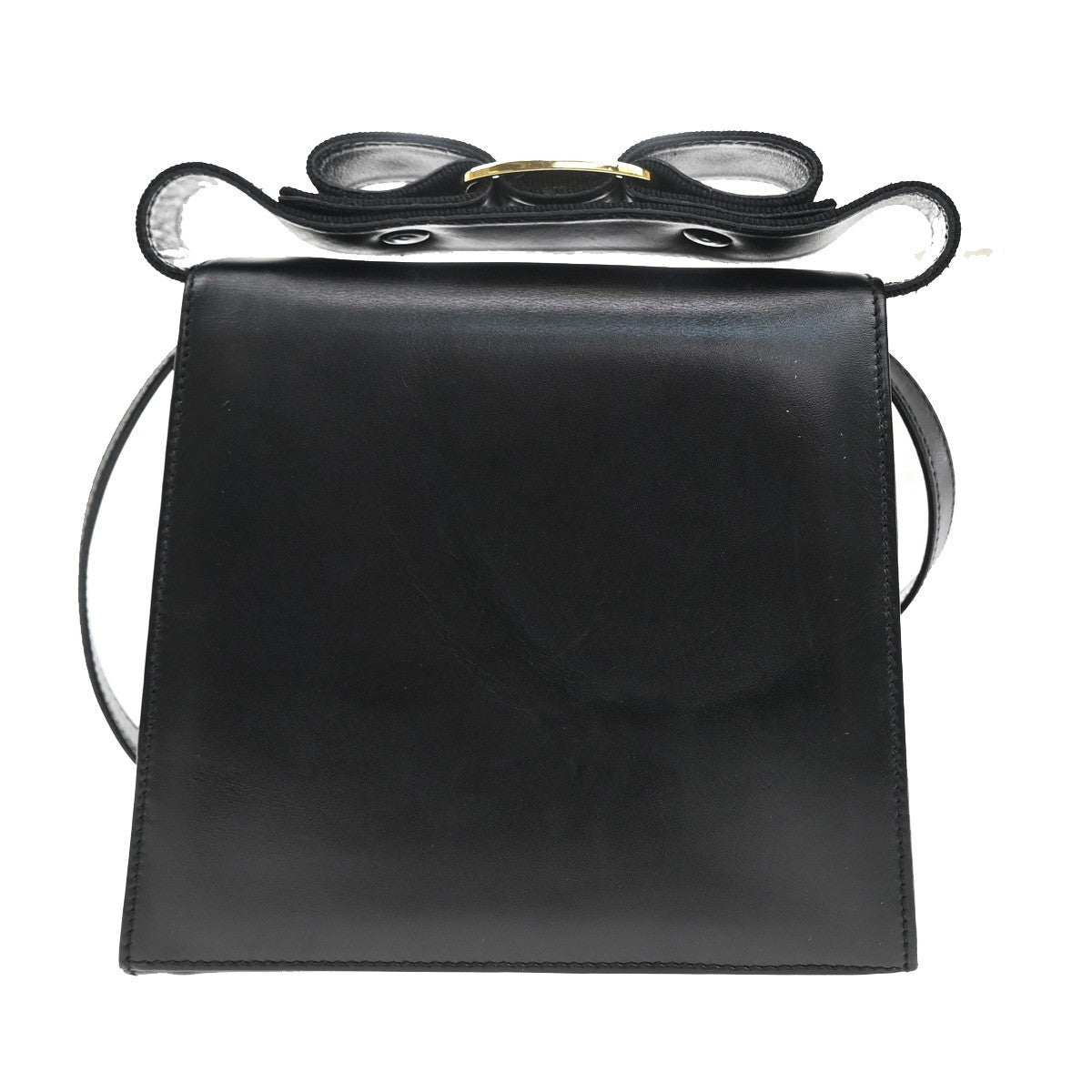 SALVATORE FERRAGAMO Logo Vara 2Way Hand Bag Canvas Leather Black GHW 85YH821