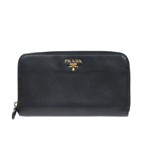 PRADA Logo Saffiano Long Zipper Wallet Leather Black GHW Italy 60KB088