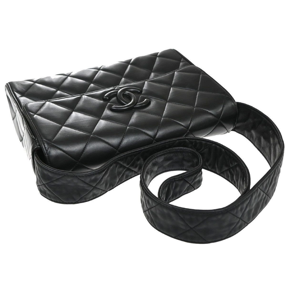 CHANEL CC Matelasse 25 Shoulder Bag Leather Black Vintage 359RP170