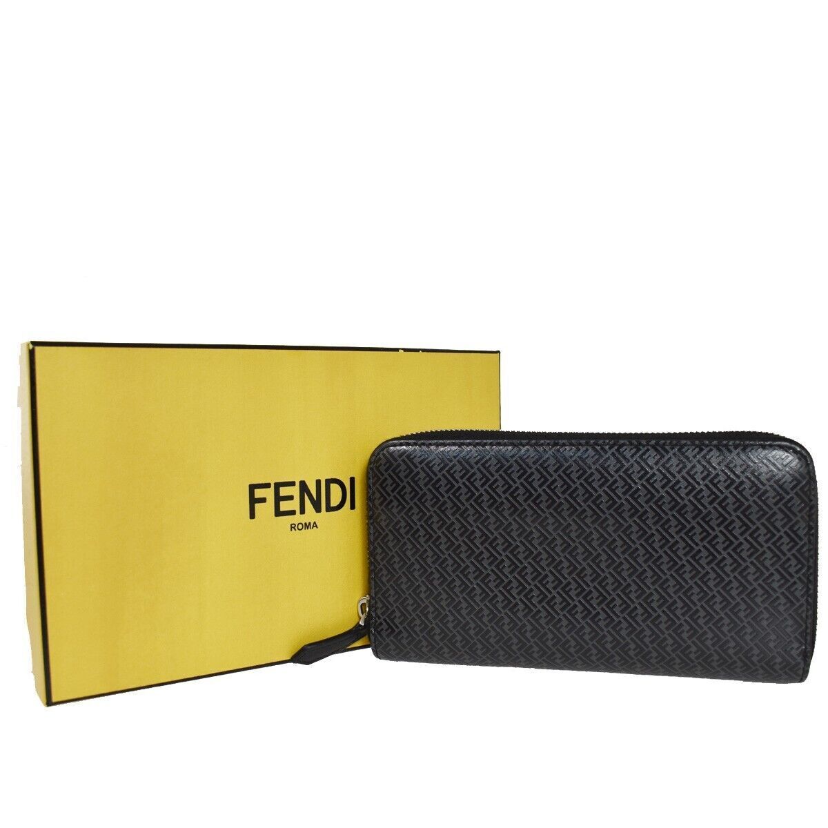 FENDI VIT.GRACE Micro Zucca Pattern Long Zipper Wallet Embossing Leather 36YC245