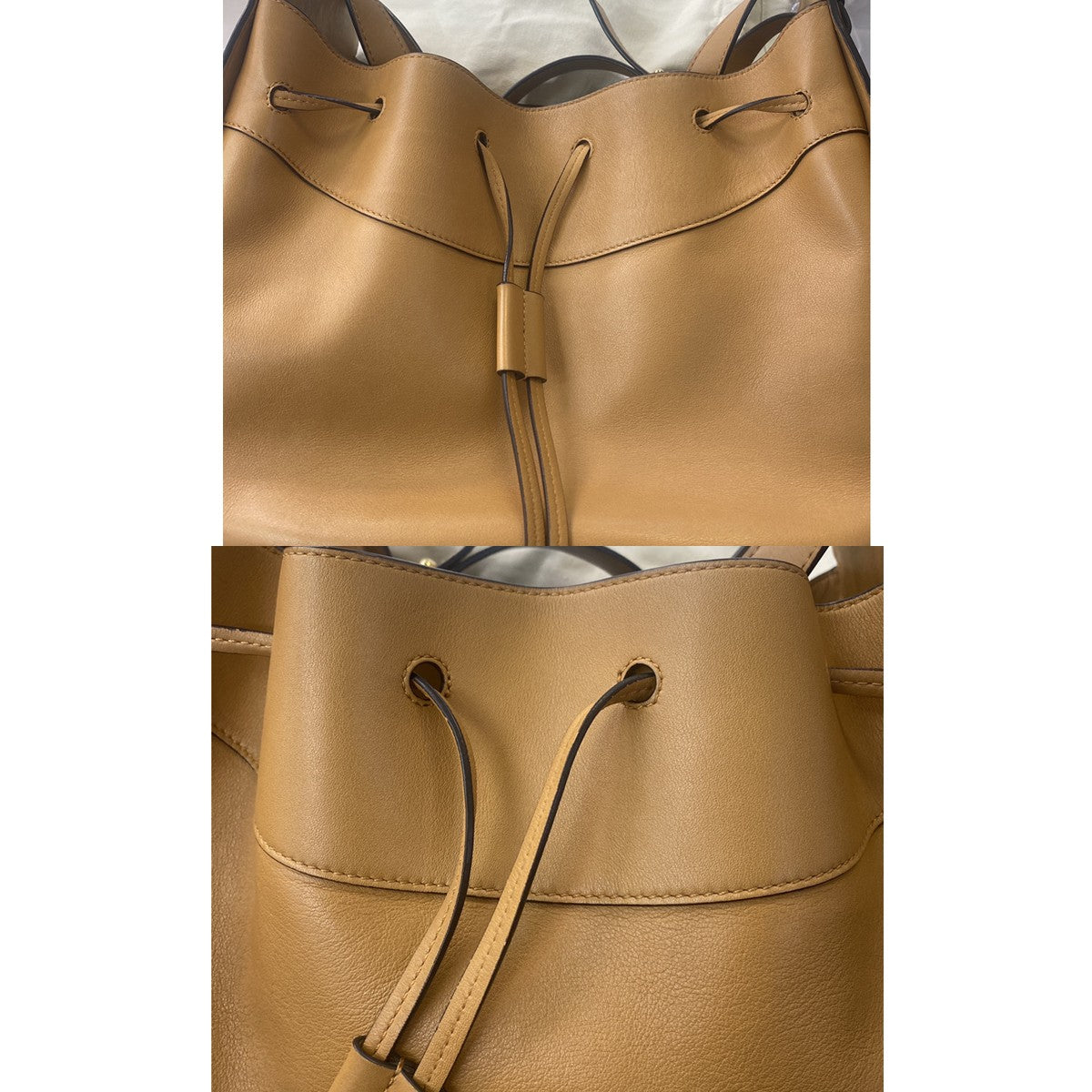 LOEWE Logo Hammock Medium Drawstring 2Way Hand Bad Leather Brown GHW 603RL084