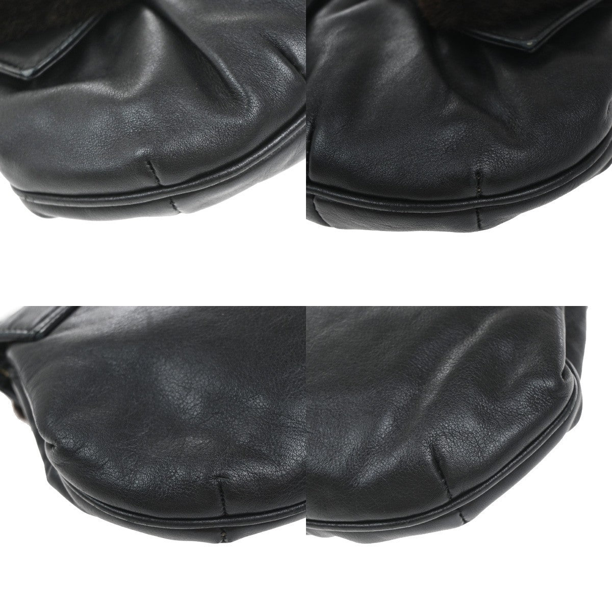 FENDI Logo Bow Shoulder Bag Fur Leather Black GHW Italy 65EG358
