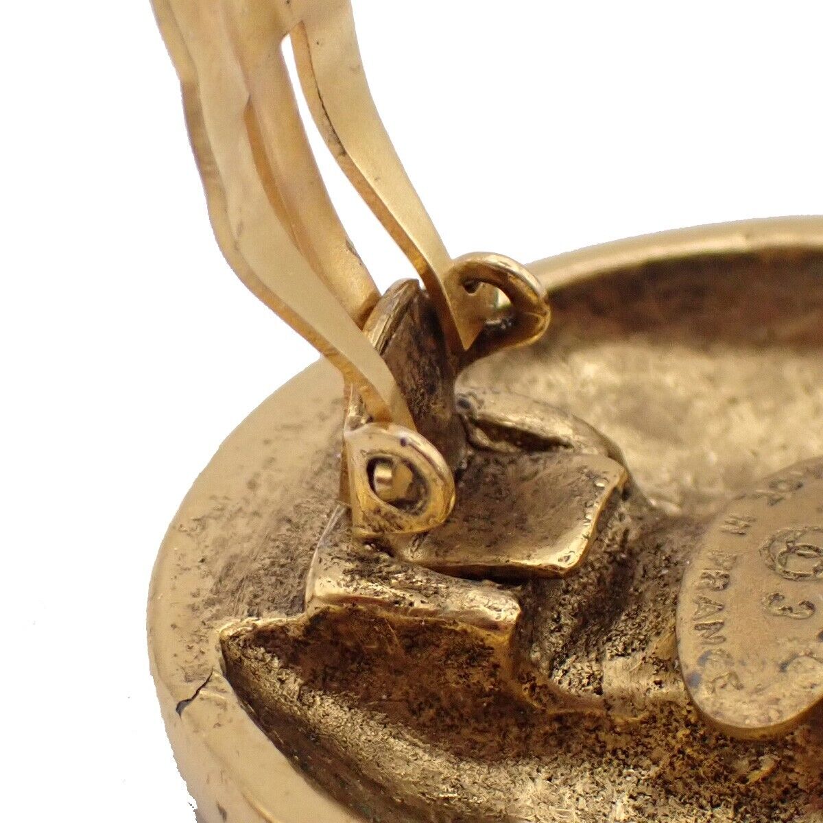 CHANEL CC Logo Rhinestone Round Button Earrings 23 Clip-On GHW Vintage 84YE513