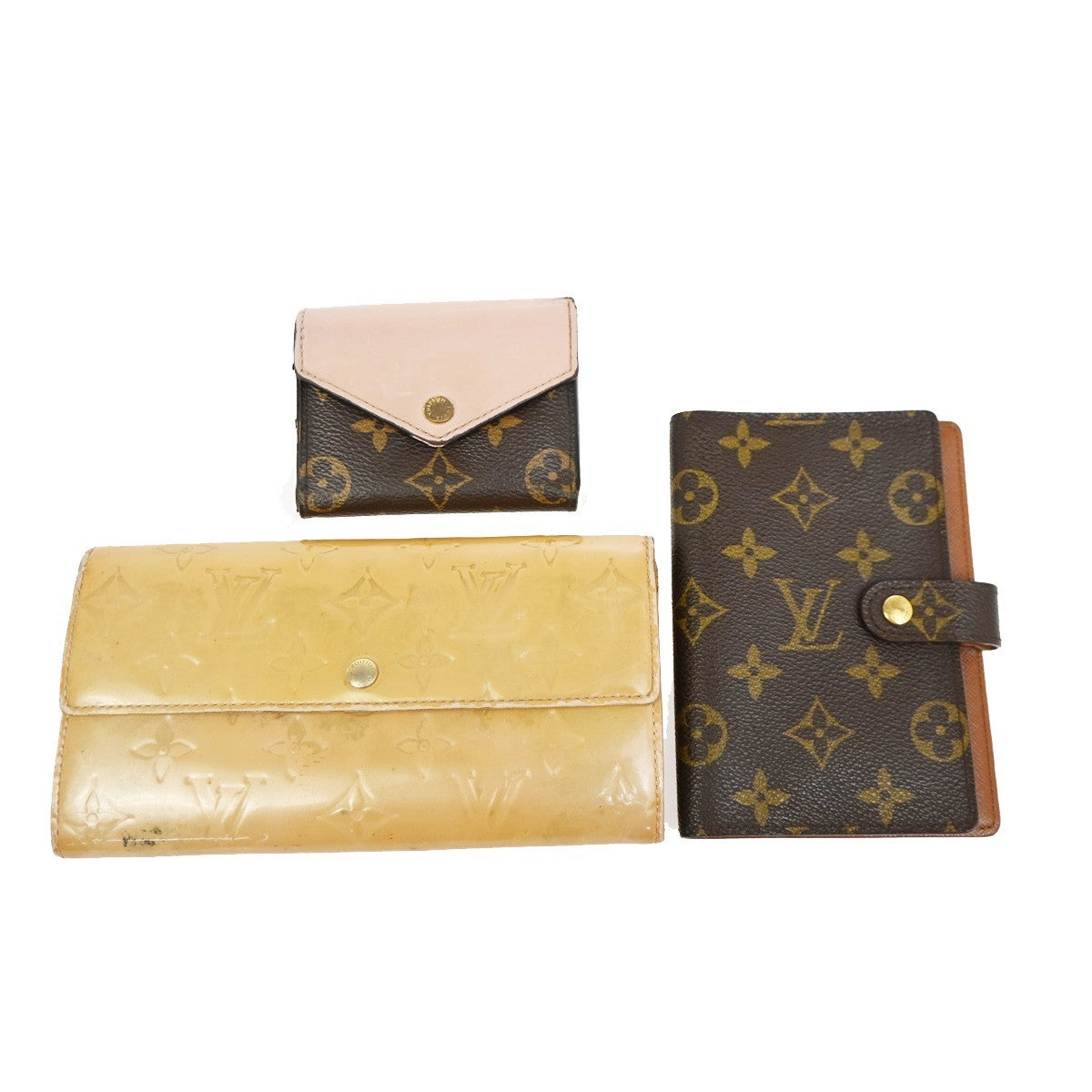 LOUIS VUITTON LV Logo 3 Set Wallet PM Agenda Vernis Monogram Leather BN 67KC672