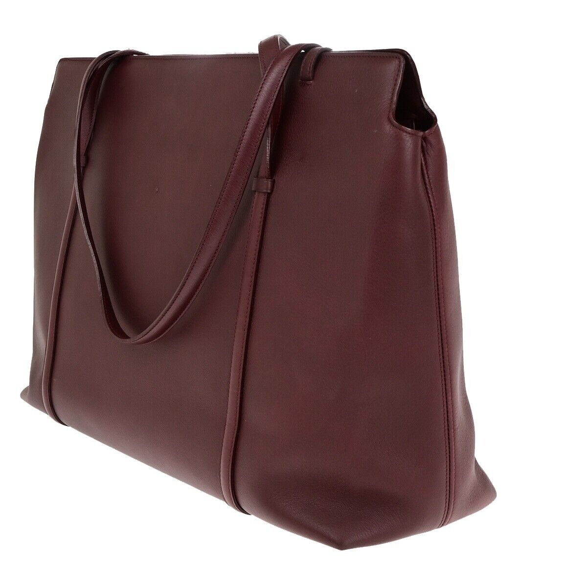 CARTIER 2C Logo Shoulder Tote Bag Leather Bordeaux Gold Made in Italy 61SJ349