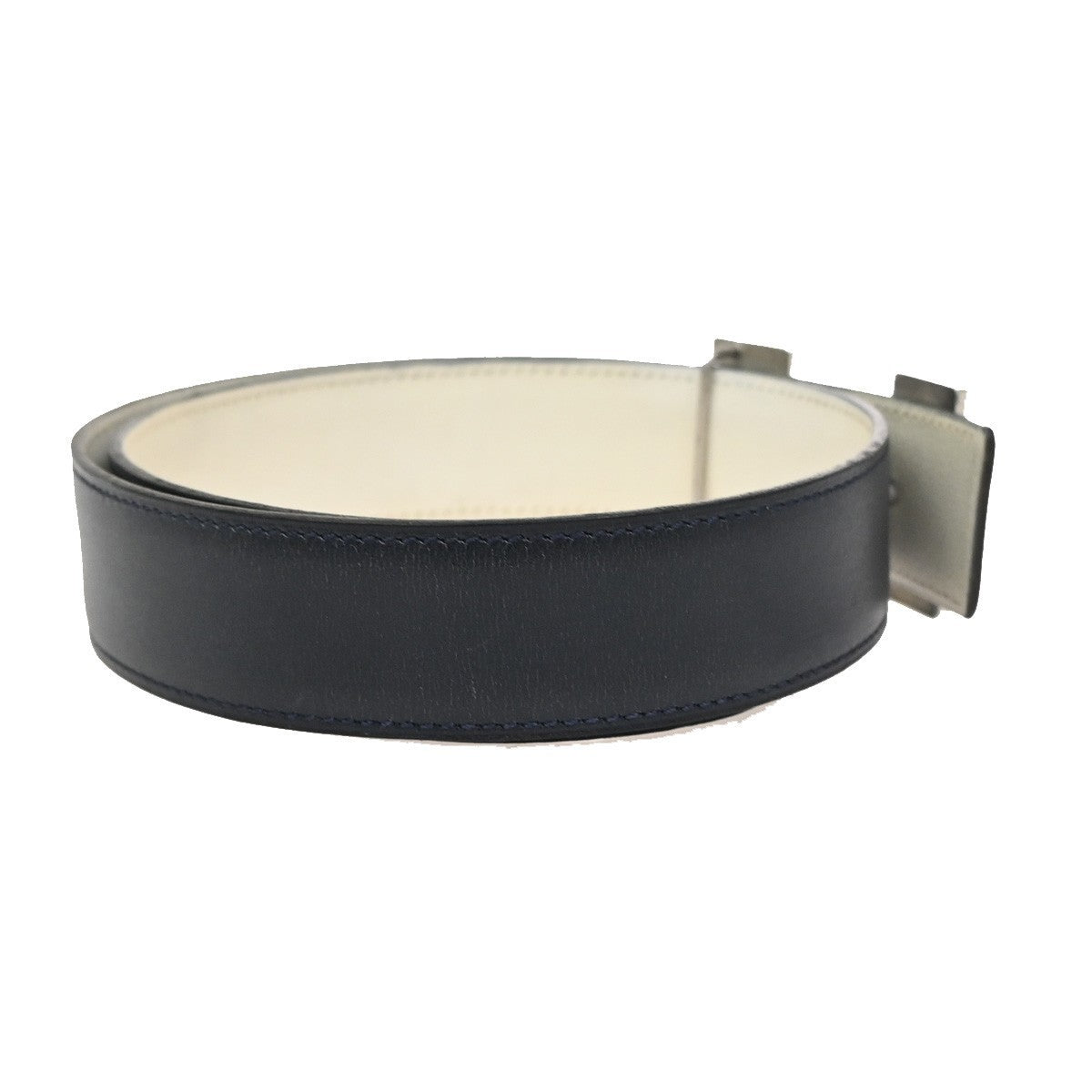 HERMES H Logo Constance Reversible Buckle Belt Leather #65 Blue White 70RL780