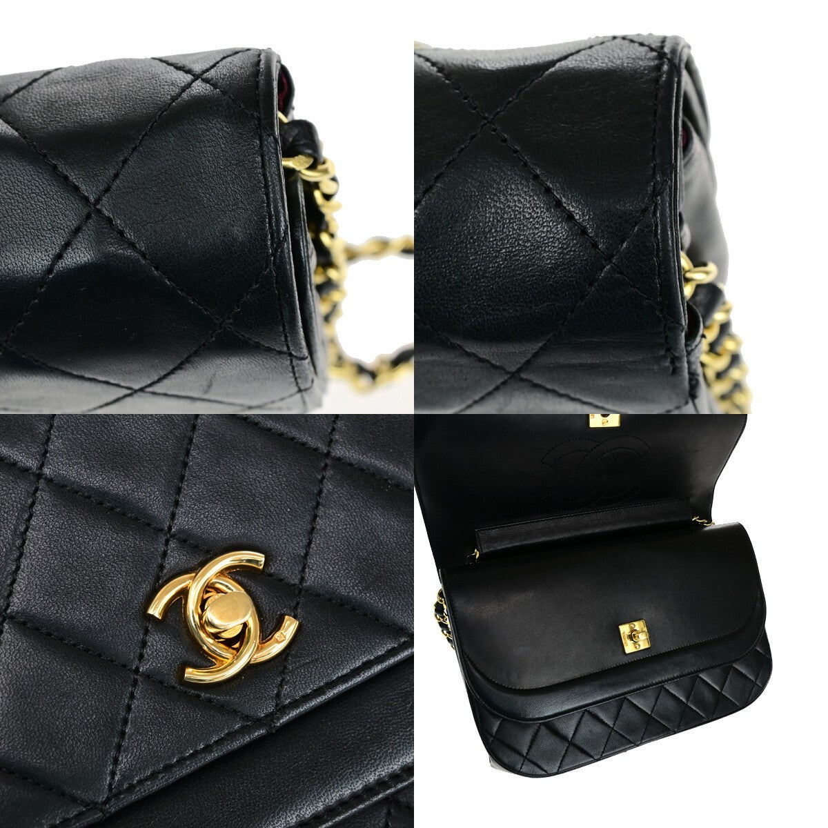CHANEL CC Matelasse 23 Double Flap Chain Shoulder Bag Leather Black GHW 323RK827