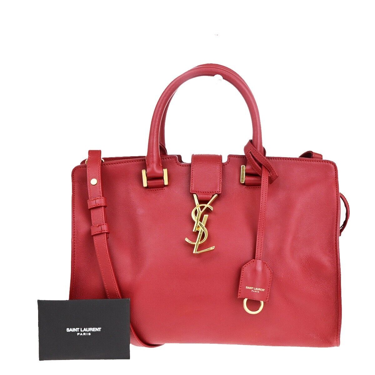 SAINT LAURENT YSL Logo Cabas 2 Way Hand Bag Leather Red GHW Italy 29EC867