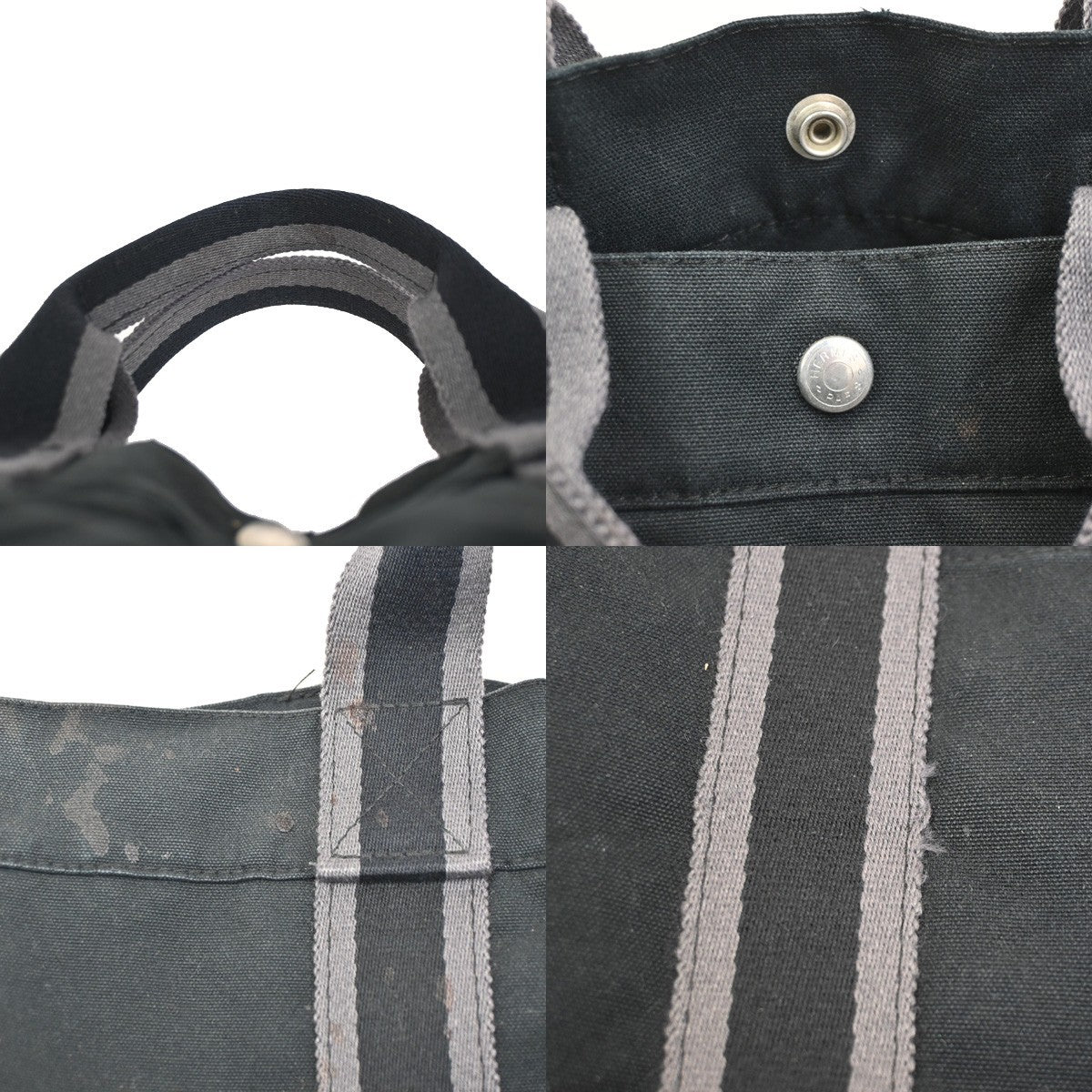 HERMES Logo Fourre Tout MM Hand Tote Bag 100% Cotton Black SHW France 07KC313