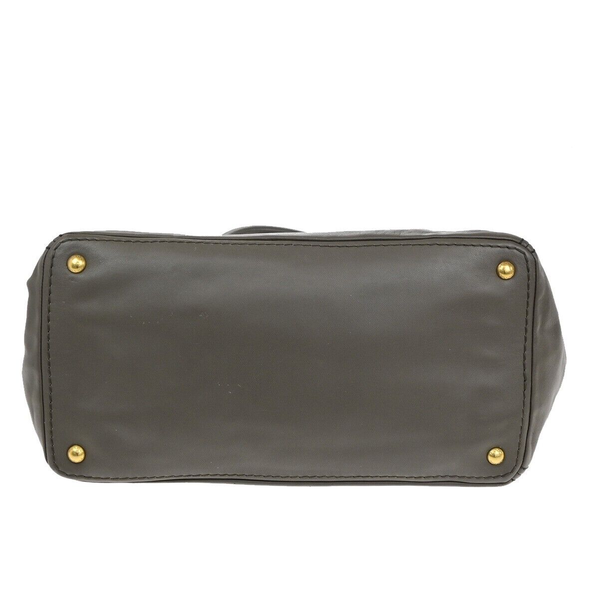PRADA MILANO Logo Hand Tote Bag Leather Gray Gold-Plated 32FB528