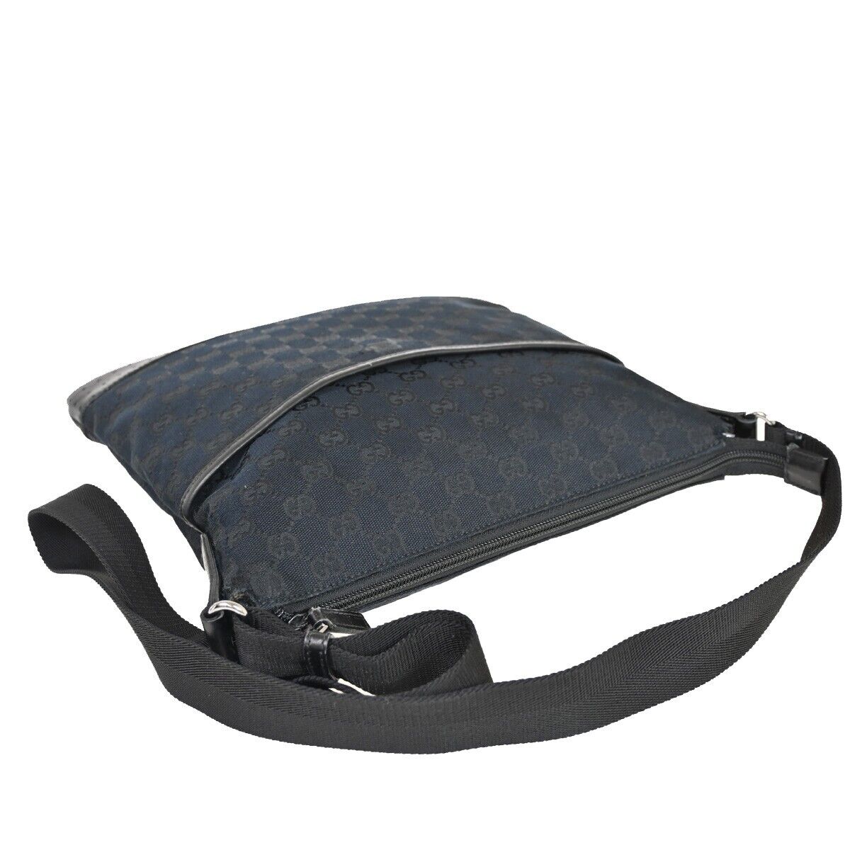GUCCI Logo GG Pattern Cross Body Shoulder Bag Canvas Leather Black Italy 31EA573