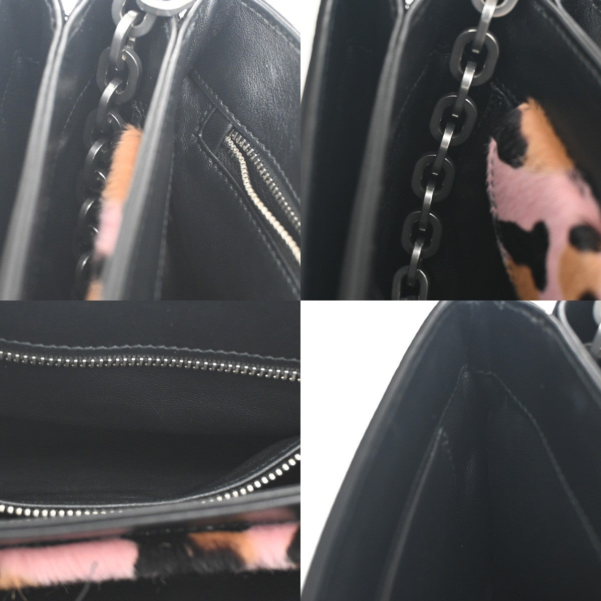 52.Live PRADA MILANO Leopard Chain Shoulder Bag Hair on Leather Nylon 99KC004
