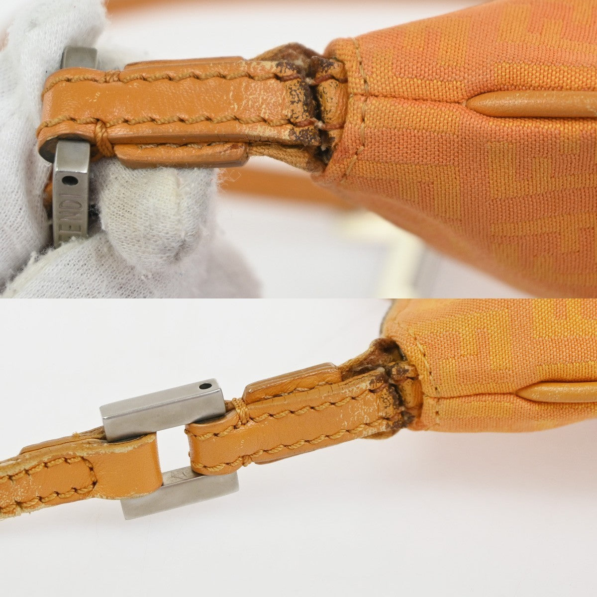 FENDI Zucchino Mini Crossbody Shoulder Bag Canvas Leather Orange Italy 62YH981