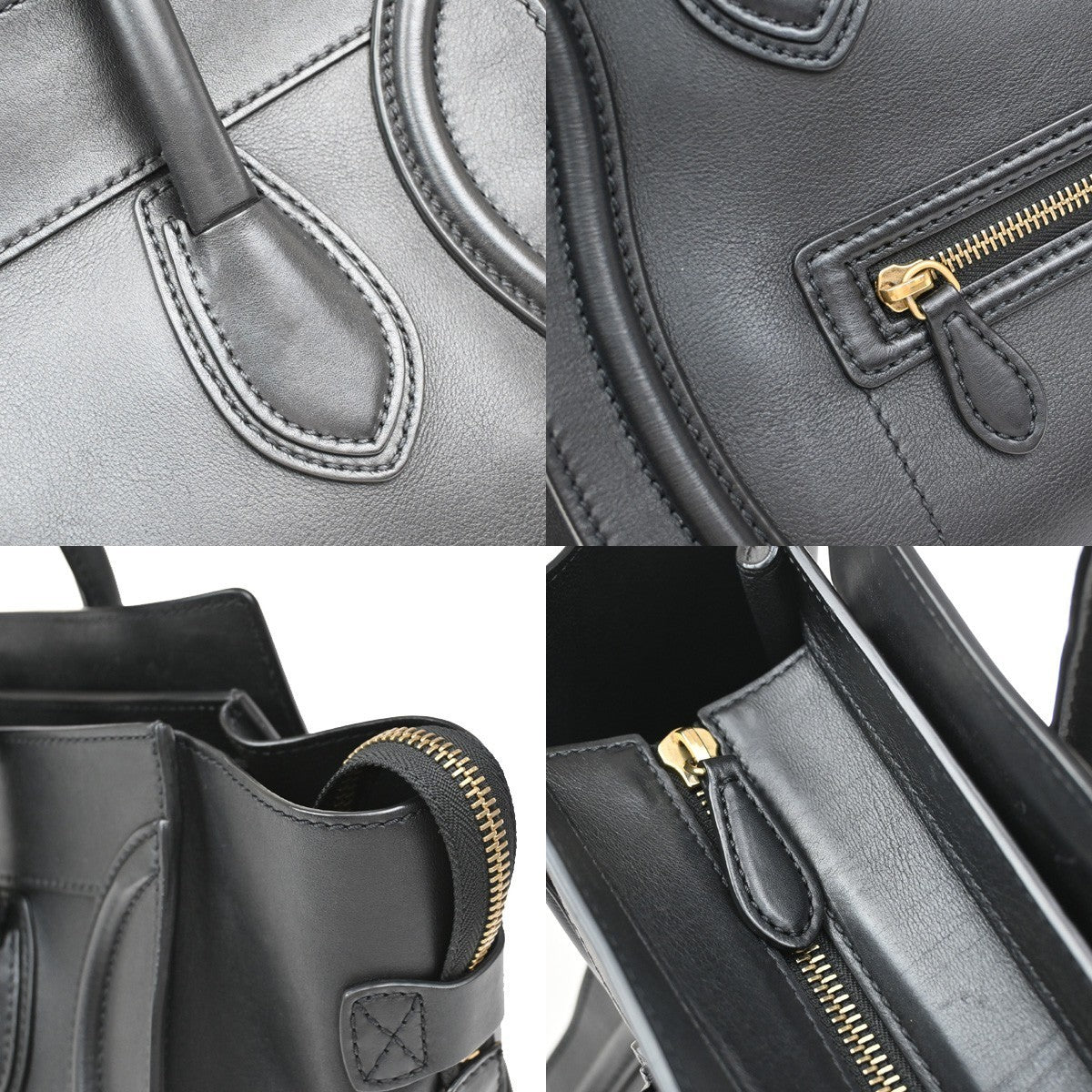 CELINE Logo Luggage Phantom Large Hand Tote Bag Leather Black Italy 667RF549