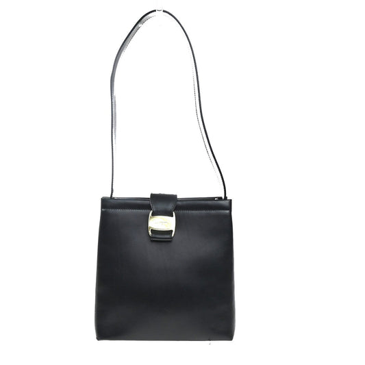 Salvatore Ferragamo Vara Logo Shoulder Hand Bag Leather Black GHW Italy 80MA214