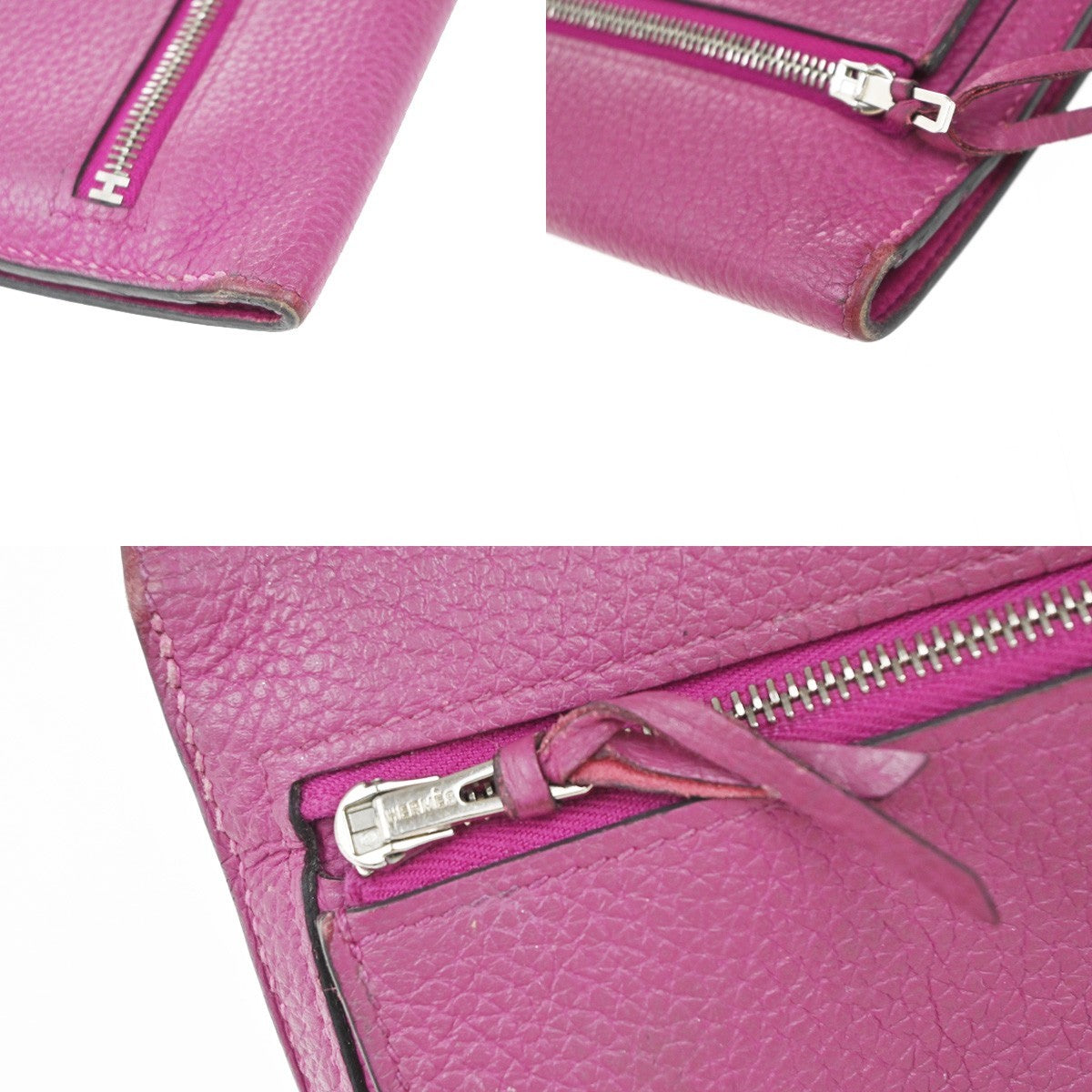 HERMES Logos Dogon GM Long Bifold Wallet Togo Leather Pink SHW 35RP163