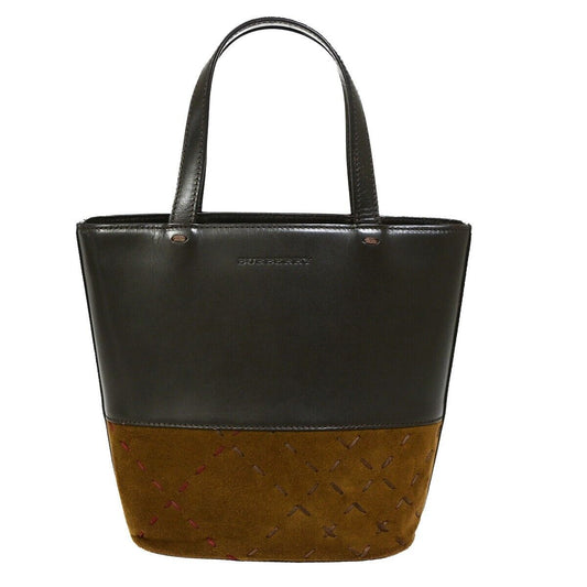 BURBERRY Logo Bicolor Hand Tote Bag Leather Suede Brown 05EB902