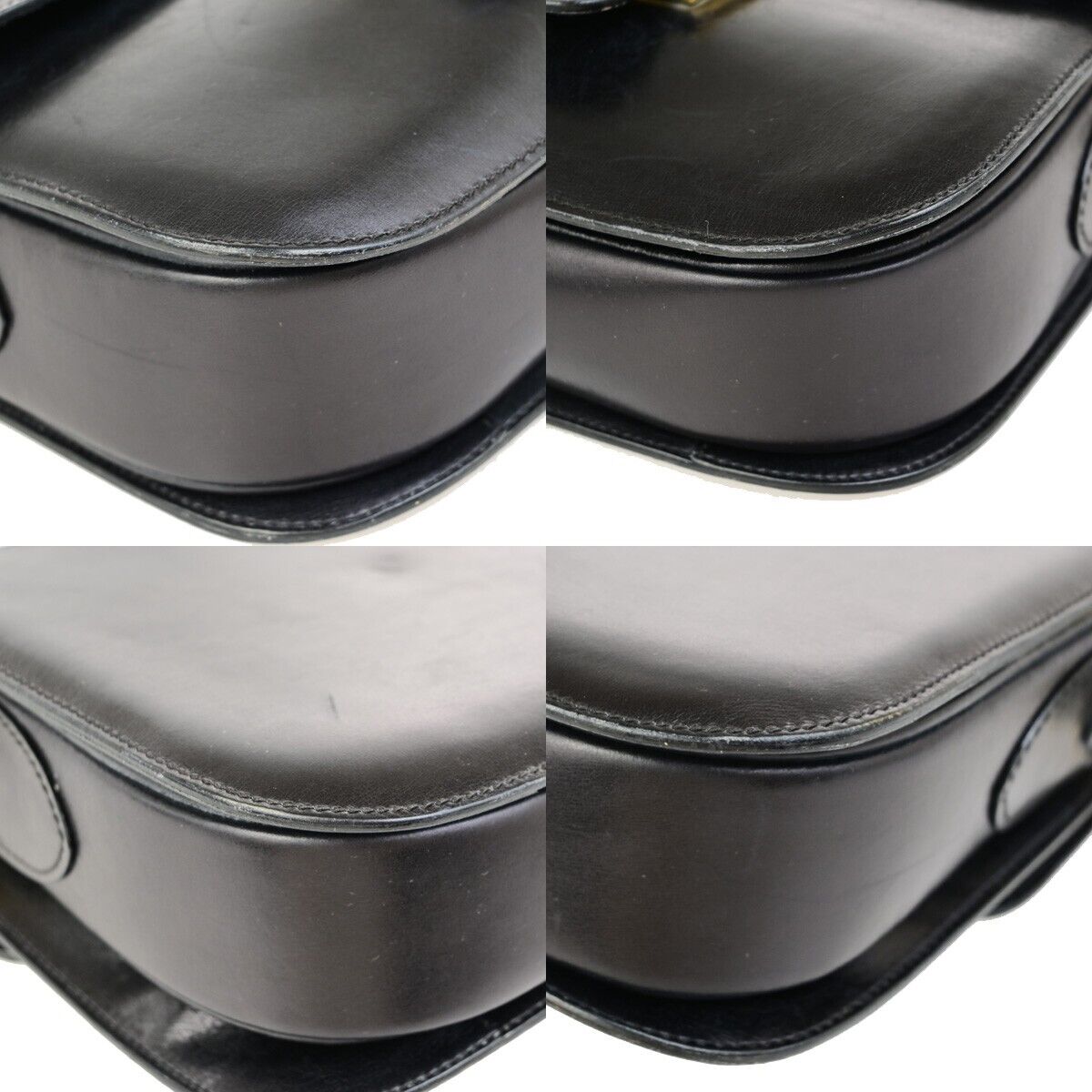 CELINE Logo Horse Carriage Shoulder Bag Leather Black GHW Italy 87EC982