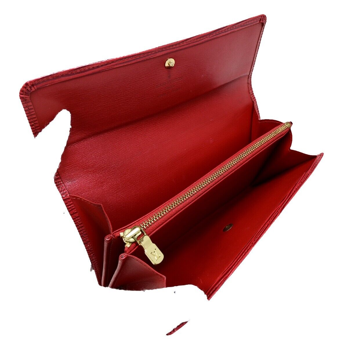 LOUIS VUITTON LV Logo 2 Set Bifold Long Wallet Epi Leather Red Ruby 61KA294