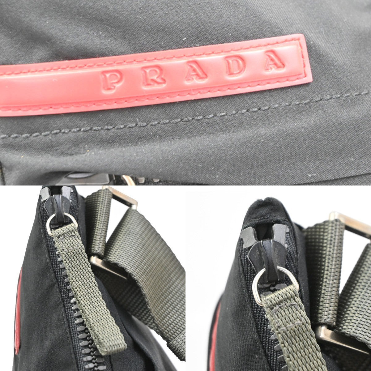 PRADA Logo Sport Crossbody Shoulder Bag Nylon Canvas Black Green SHW 65KD178