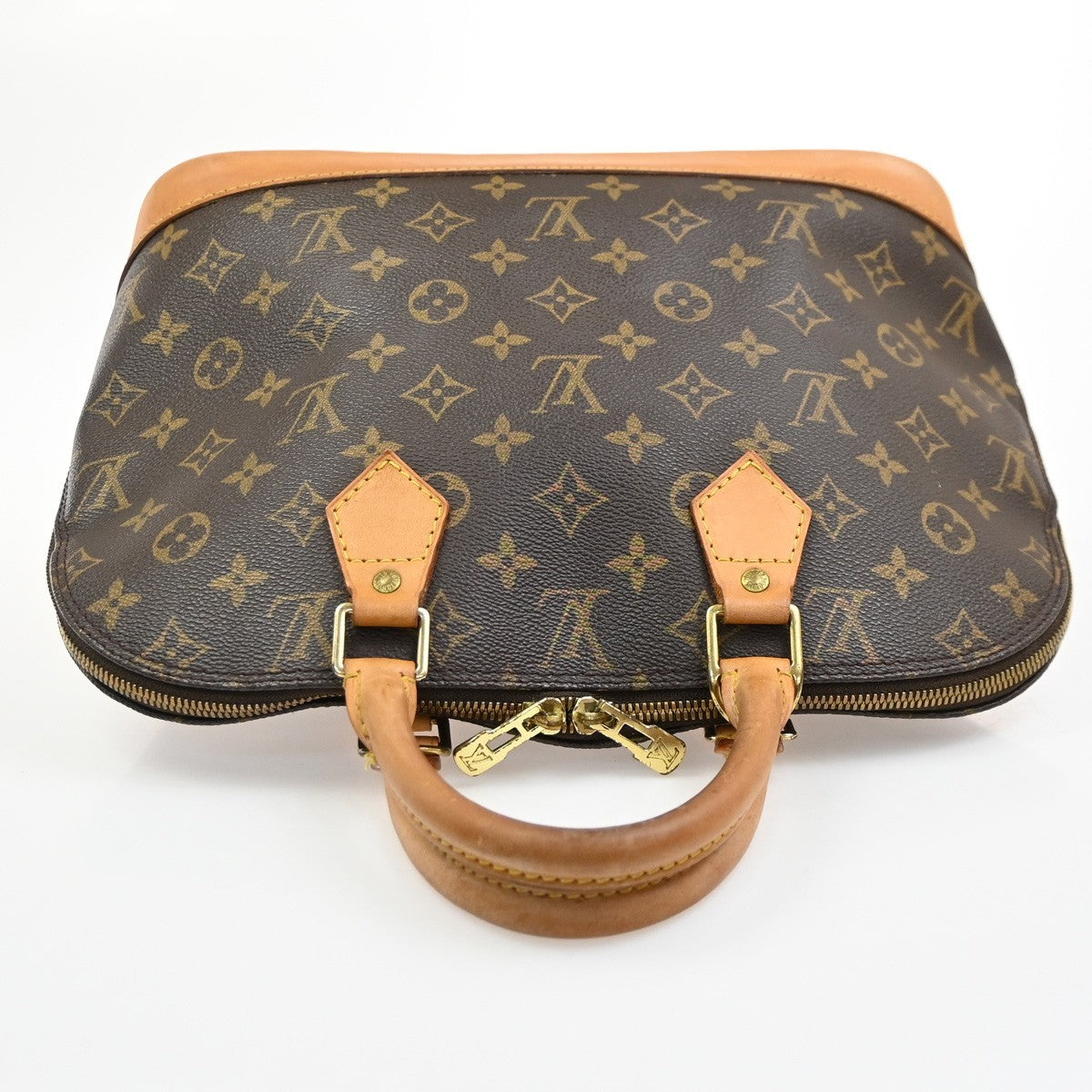 LOUIS VUITTON LV Logo Alma Hand Bag Monogram Leather Brown France M51130 84SA062
