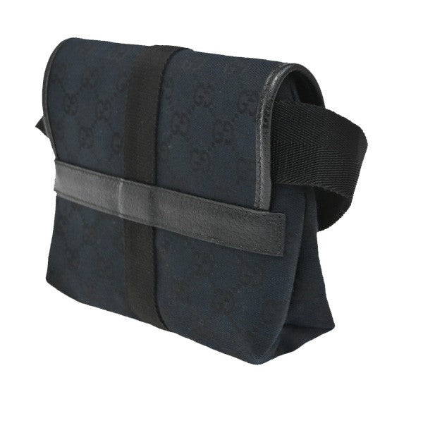 GUCCI Logo GG Pattern Mini Waist Belt Bag Canvas Leather Black SHW Italy 76DA248