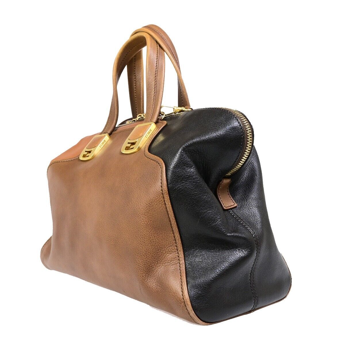 FENDI Logo Chameleon 2Way Shoulder Hand Bag Leather Brown Italy 87EB952