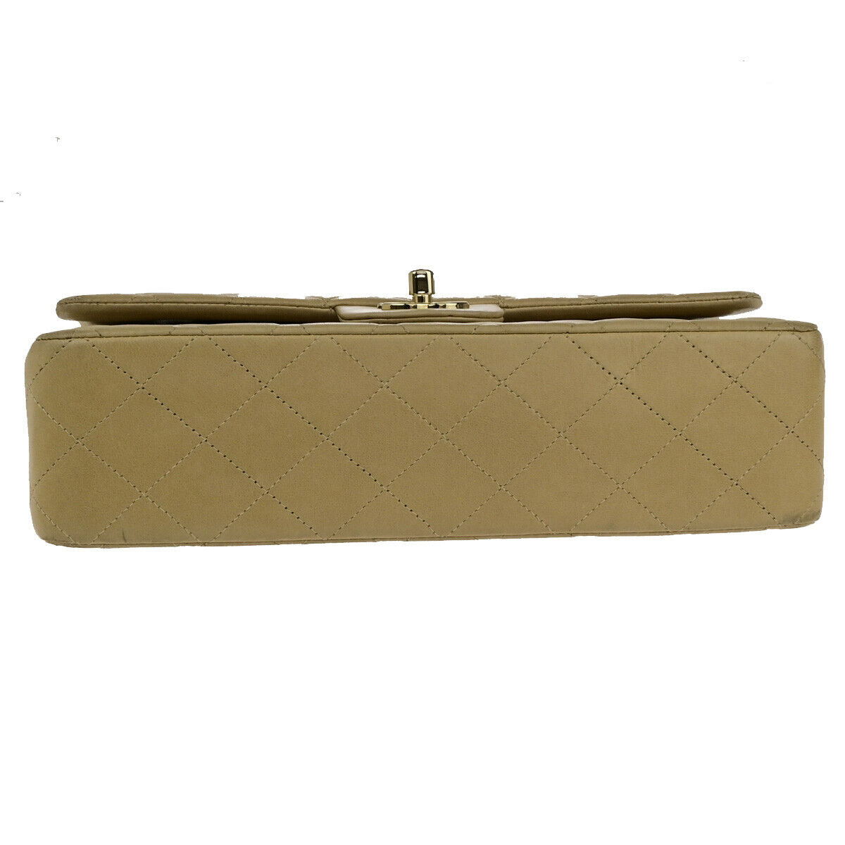 CHANEL CC Matelasse 25 Double Flap Chain Shoulder Bag Leather Beige GHW 652RK742