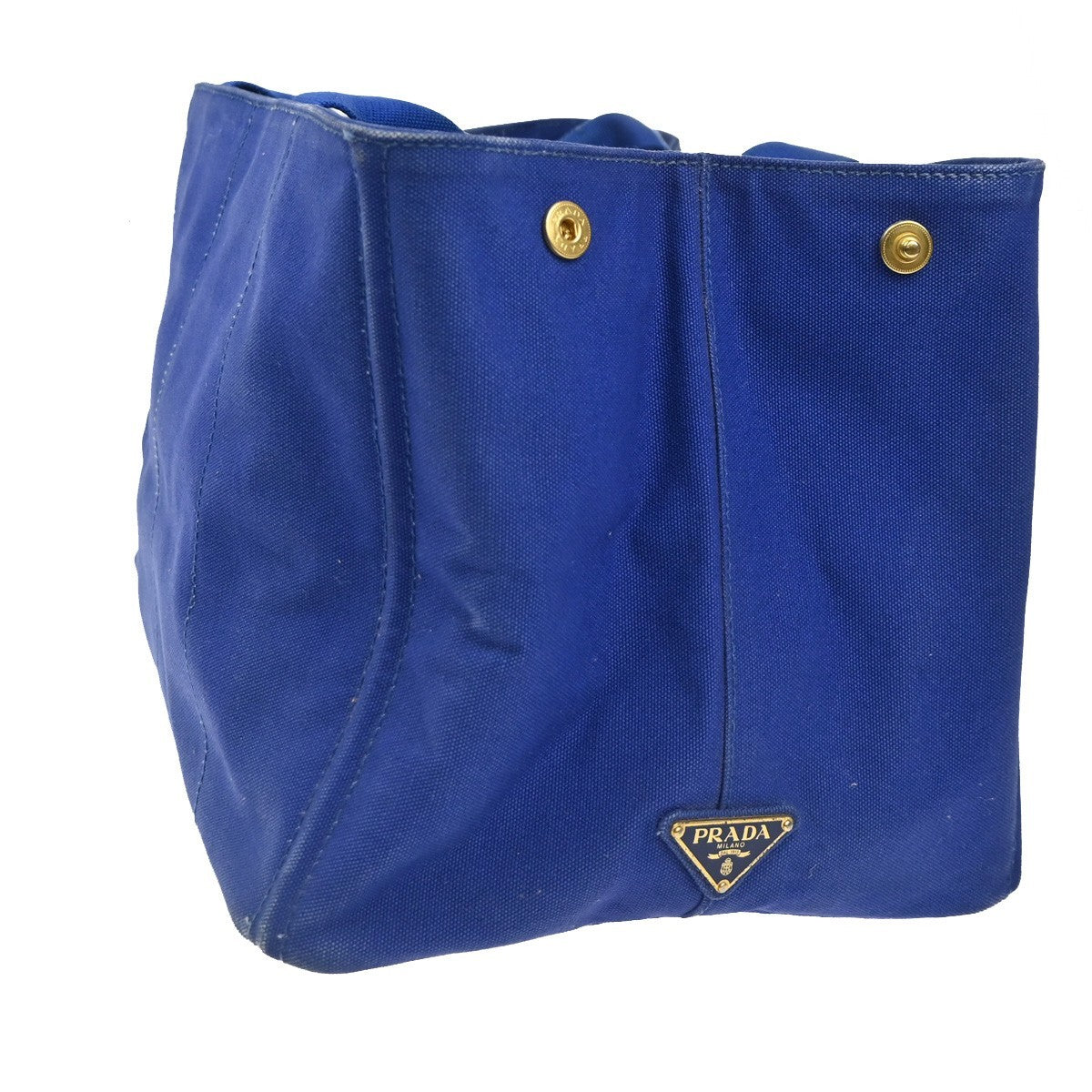 PRADA Logo CANAPA Shoulder Hand Tote Bag Canvas Leather Blue GHW 36KC773