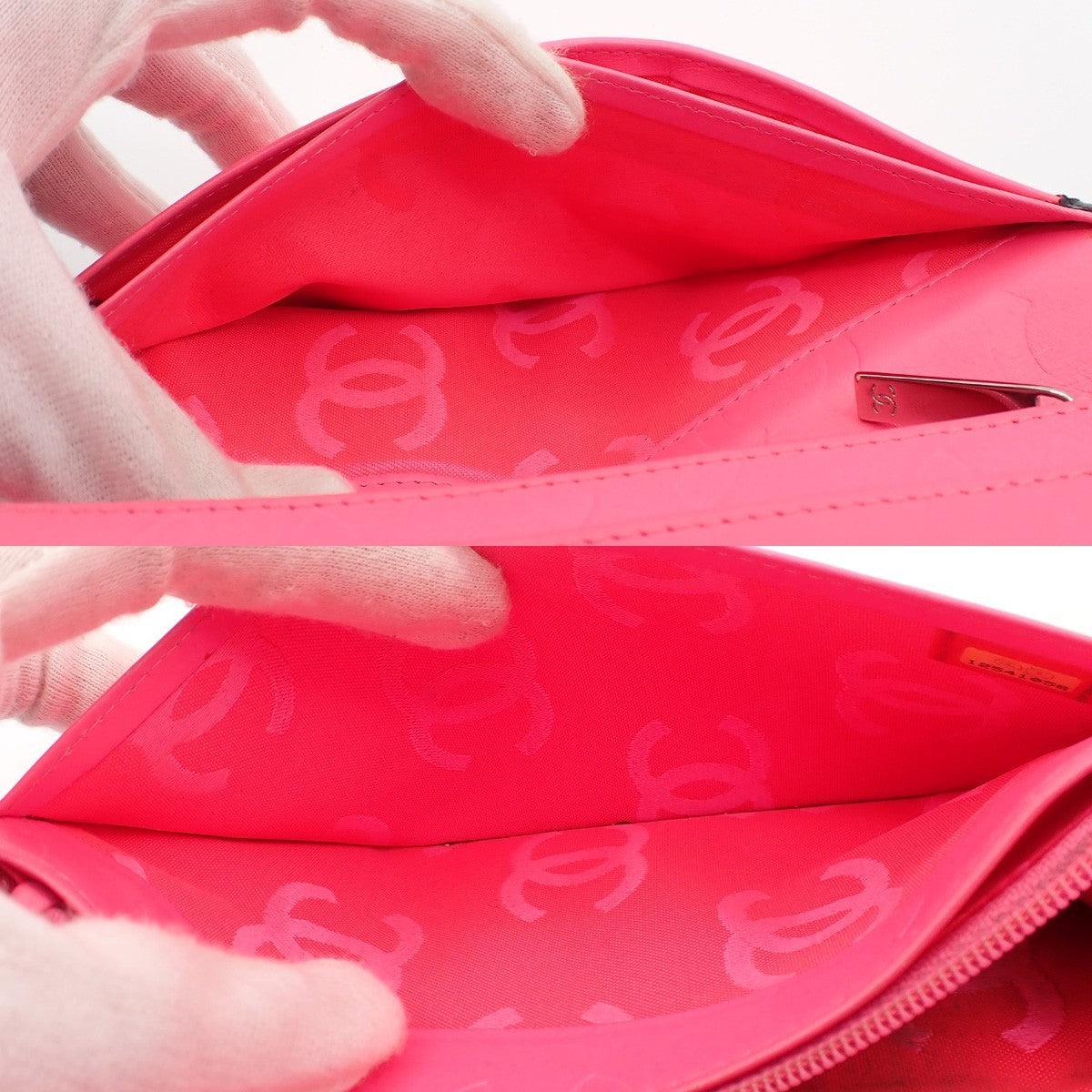 CHANEL CC Logo Cambon Long Bifold Wallet Purse Leather Black Pink Italy 33KC572