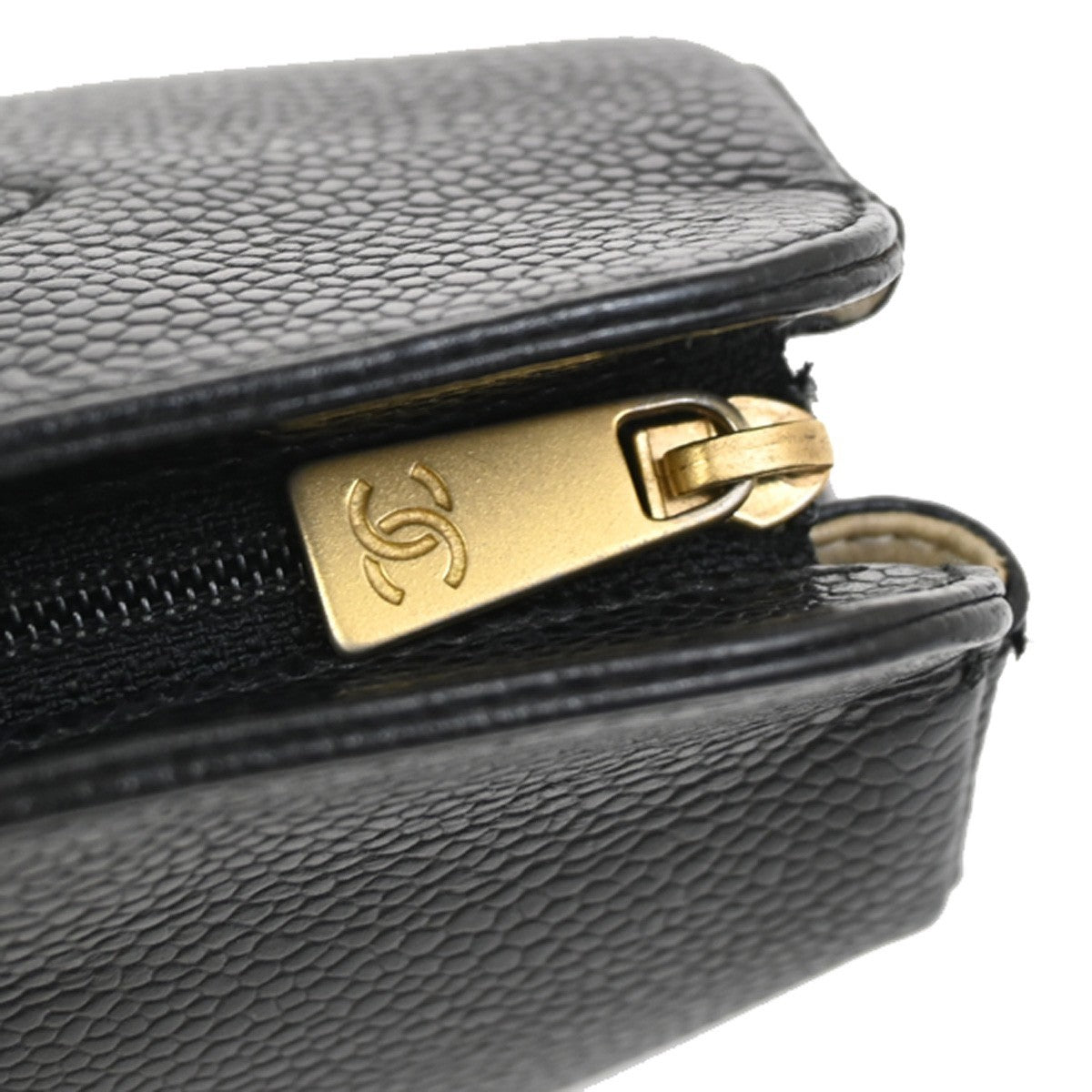 CHANEL CC Logo Cosmetic Pouch Grained Calfskin Leather Black GHW Italy 38RL979