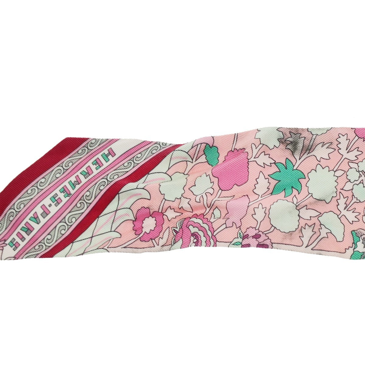 HERMES Twilly Scarf " Tapis Persans " 100% Silk Pink France 63RQ092