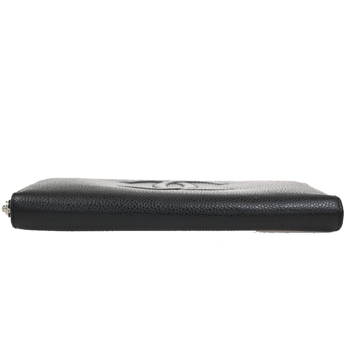 CHANEL CC Logo Zip Around Long Wallet Grained Calfskin Leather Black SHW 70RL612