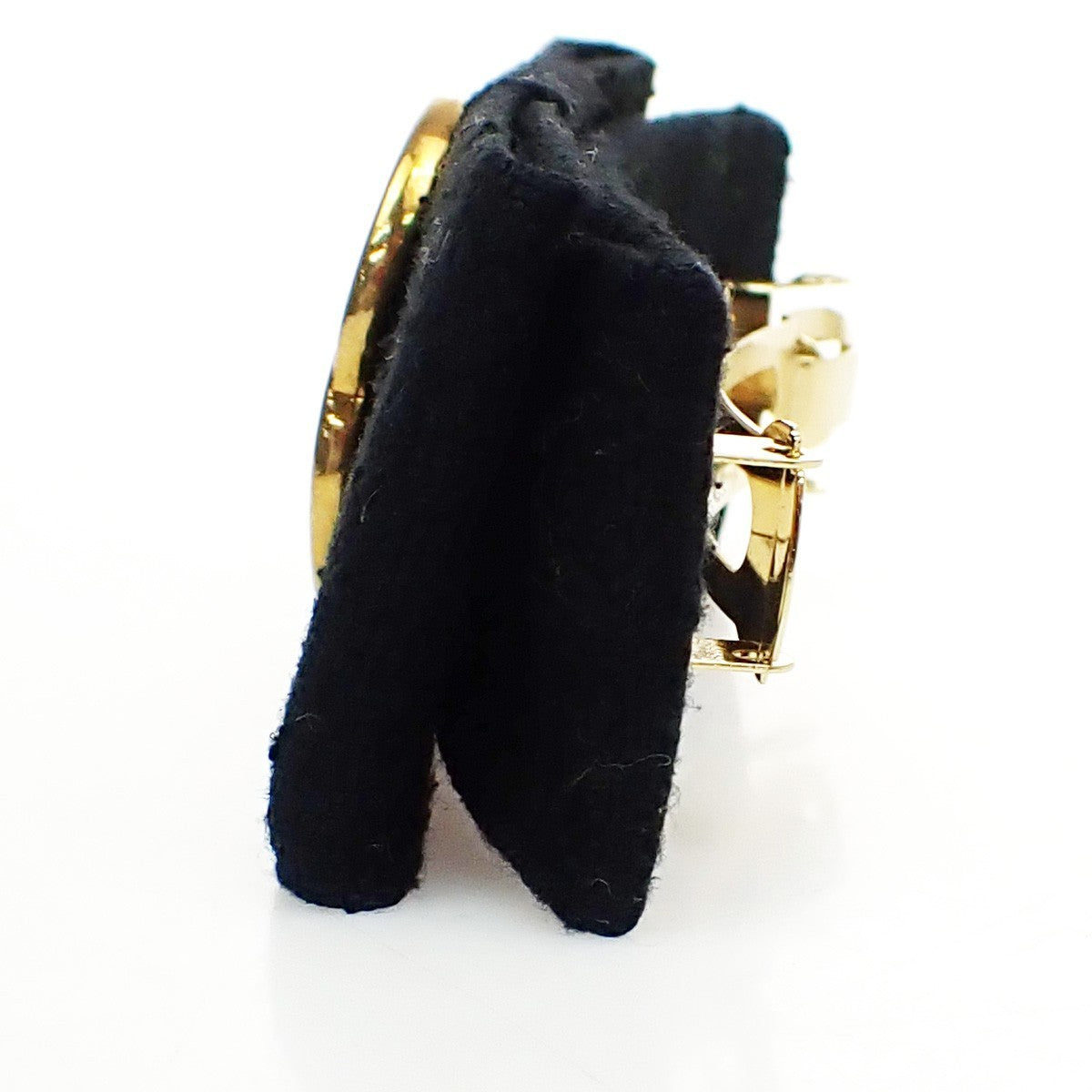 CELINE Logo Double Circle Ribbon Hair Clip Barrette Canvas Black GHW 09KB604