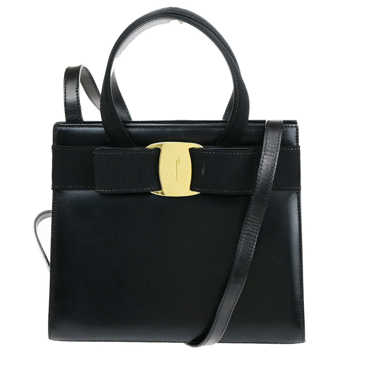 SALVATORE FERRAGAMO Vara 2Way Shoulder Hand Bag Leather Black GHW Italy 35YF579