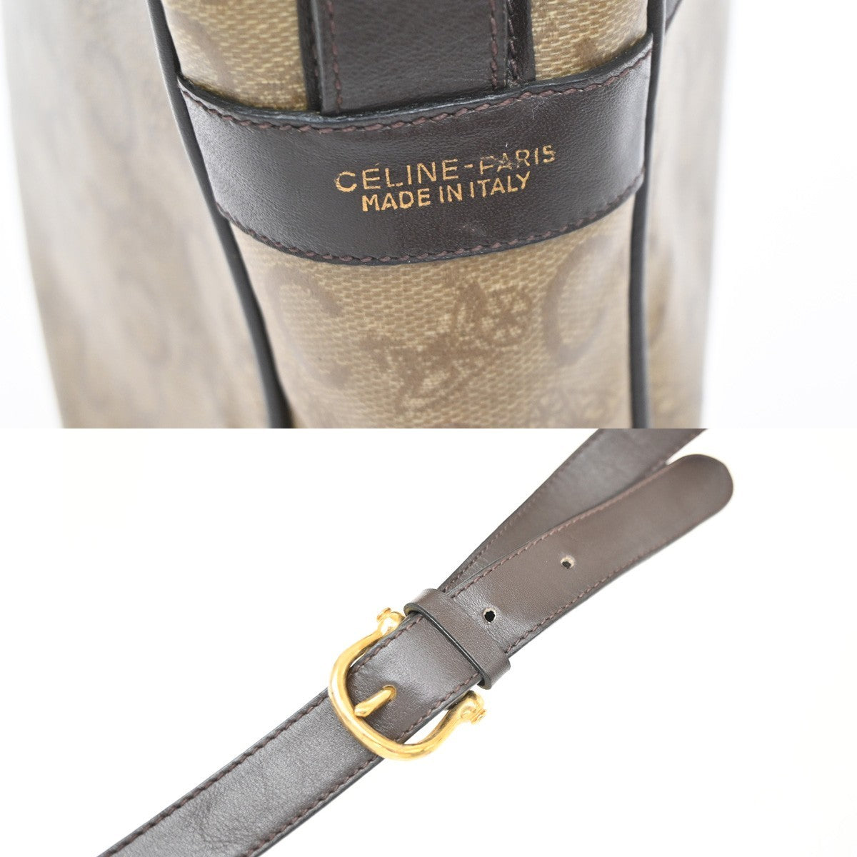 CELINE C Macadam Horse Carriage Shoulder Bag PVC Leather GHW Brown Italy 30KD149