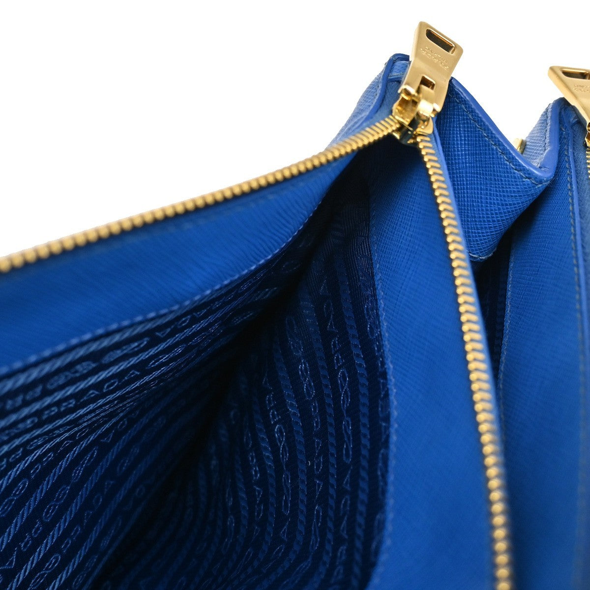 PRADA MILANO Logo Double Zip Tote Bag Saffiano Leather Blue GHW Italy 12CA241