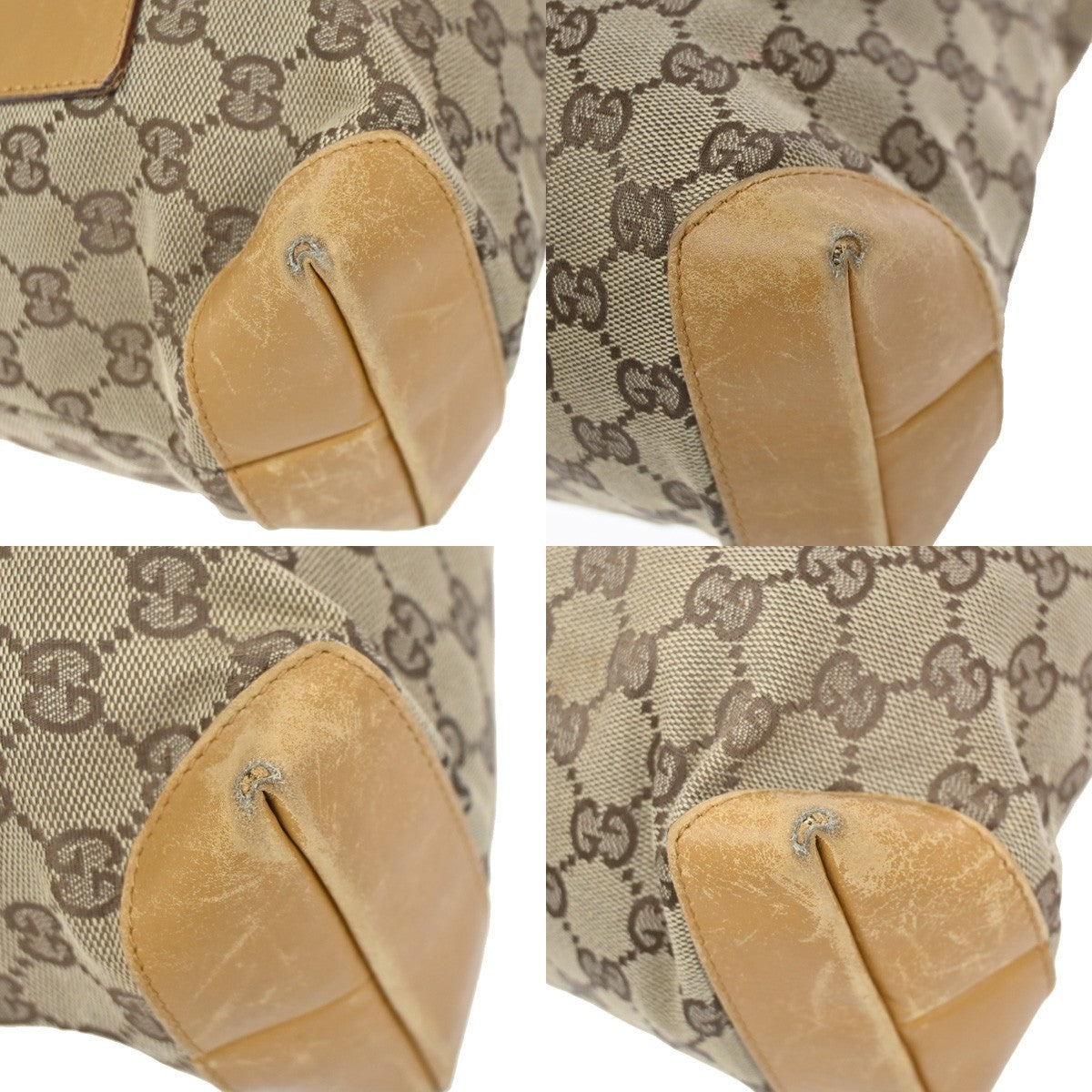 GUCCI Logo Sherry GG Pattern Shoulder Bag Canvas Leather Beige SHW Italy 02YJ173