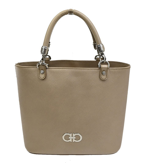 SALVATORE FERRAGAMO Gancini Hand Bag Leather Beige SHW Italy 61TA343