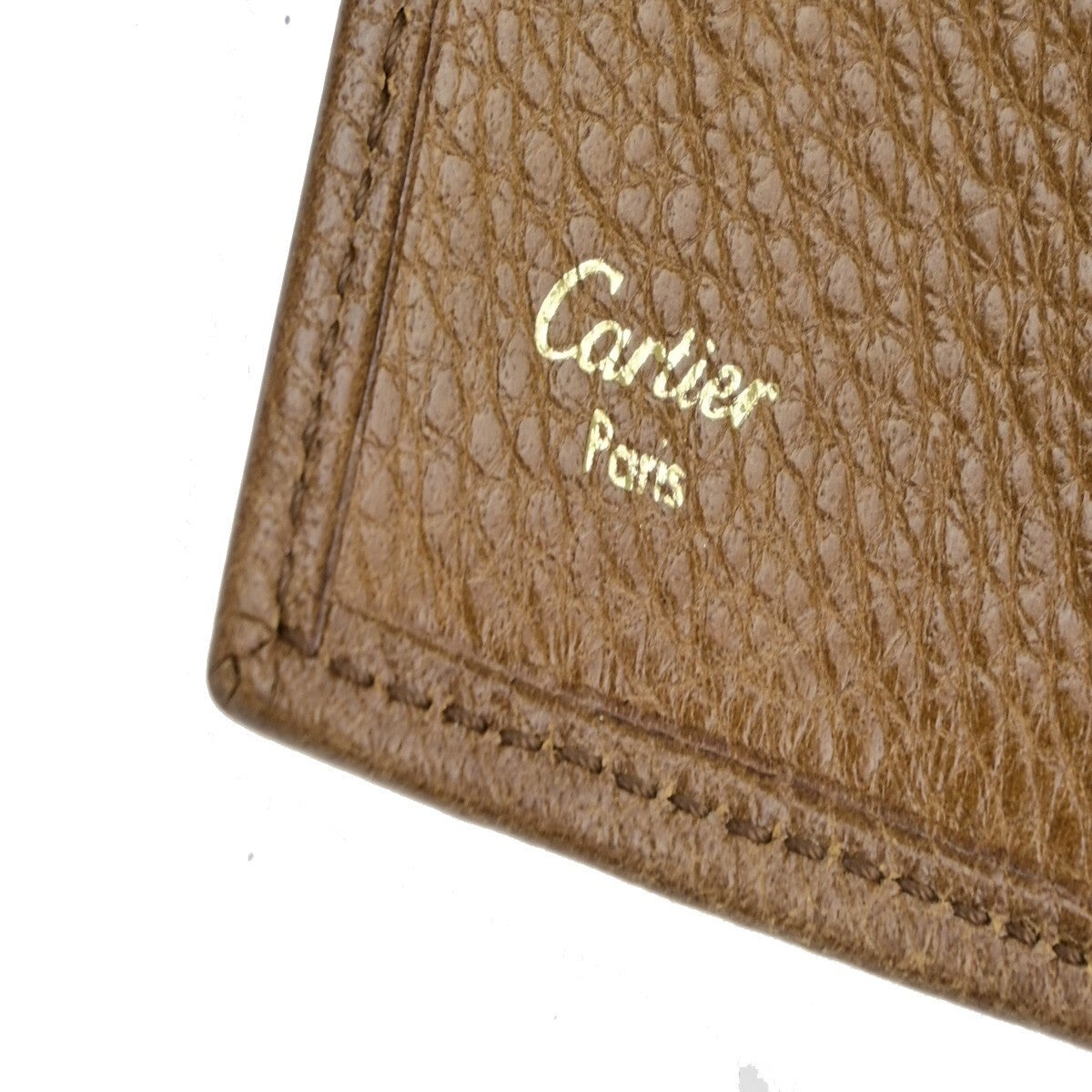 Cartier 2C Logo Trifold Compact Wallet Leather Brown Gold 60KP172