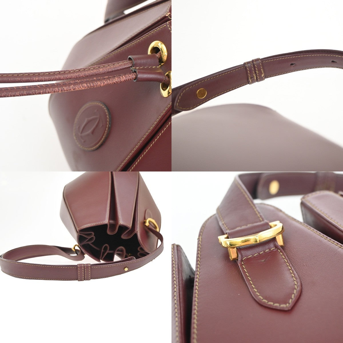 CARTIER Logo Tulip Bucket Drawstring Shoulder Bag Leather Red GHW Spain 35ZA374