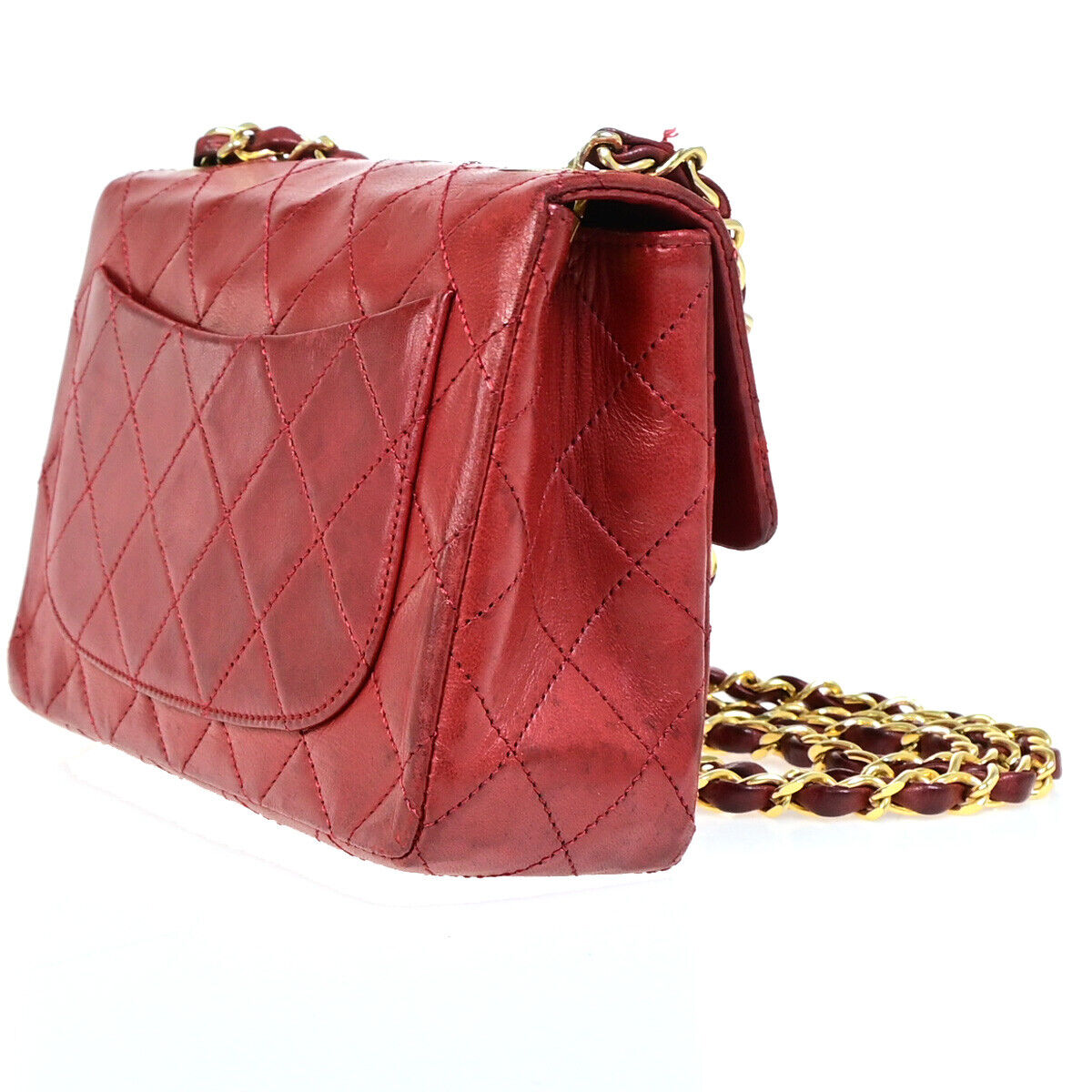 CHANEL CC Mini Matelasse Chain Shoulder Bag Leather Red GHW Vintage 629RJ920